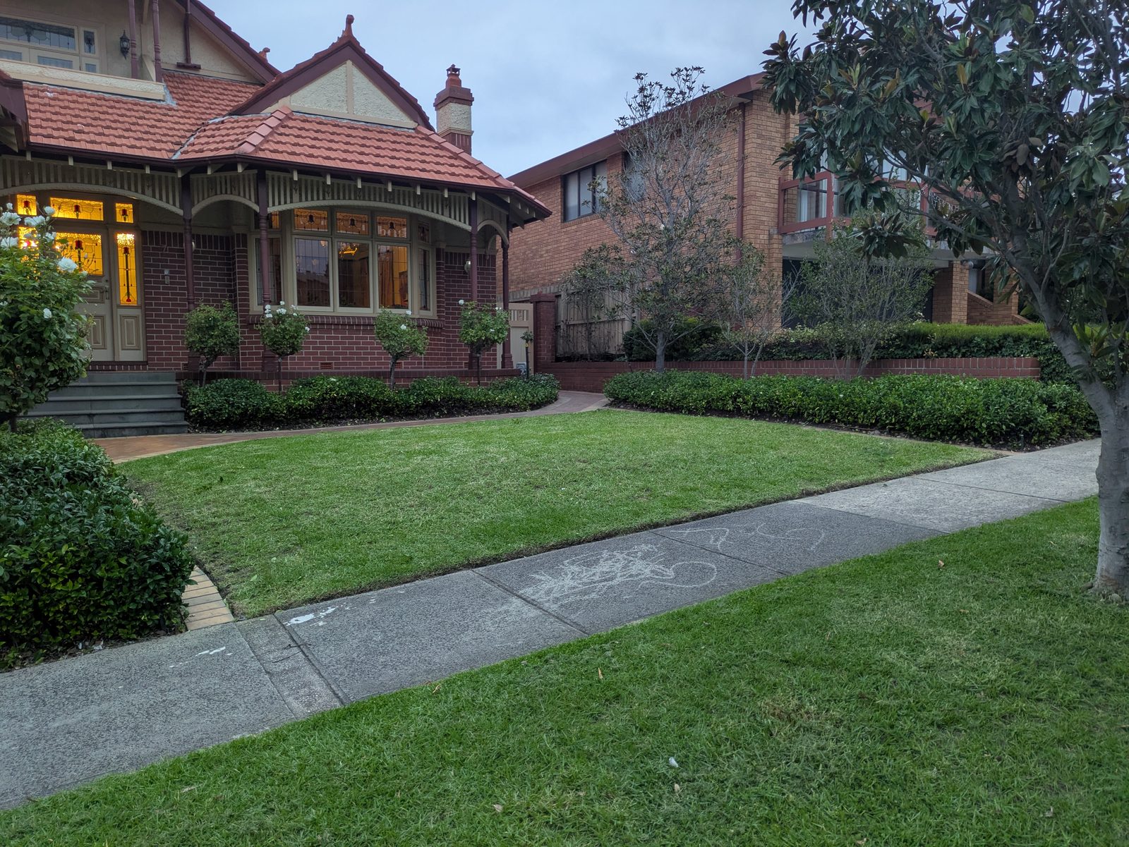 Freshly mown front lawn at a Melbourne period home